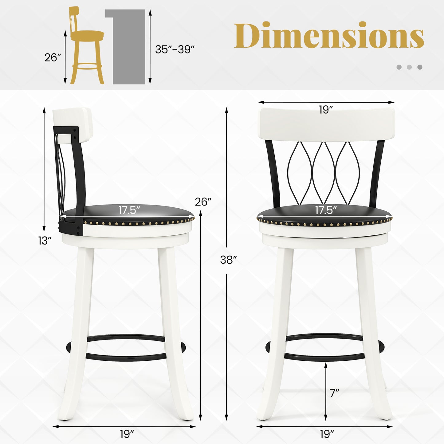Swivel Bar Stools Set of 2 with Footrest - 26 & 30 Inch