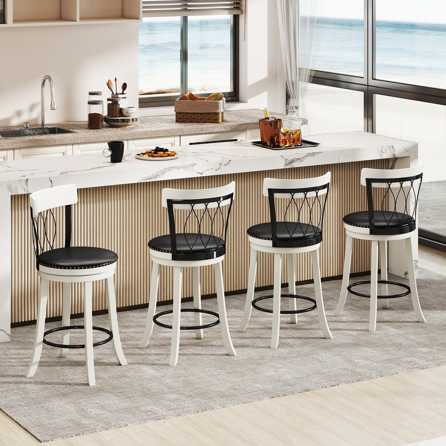 Swivel Bar Stools Set of 2 with Footrest - 26 & 30 Inch