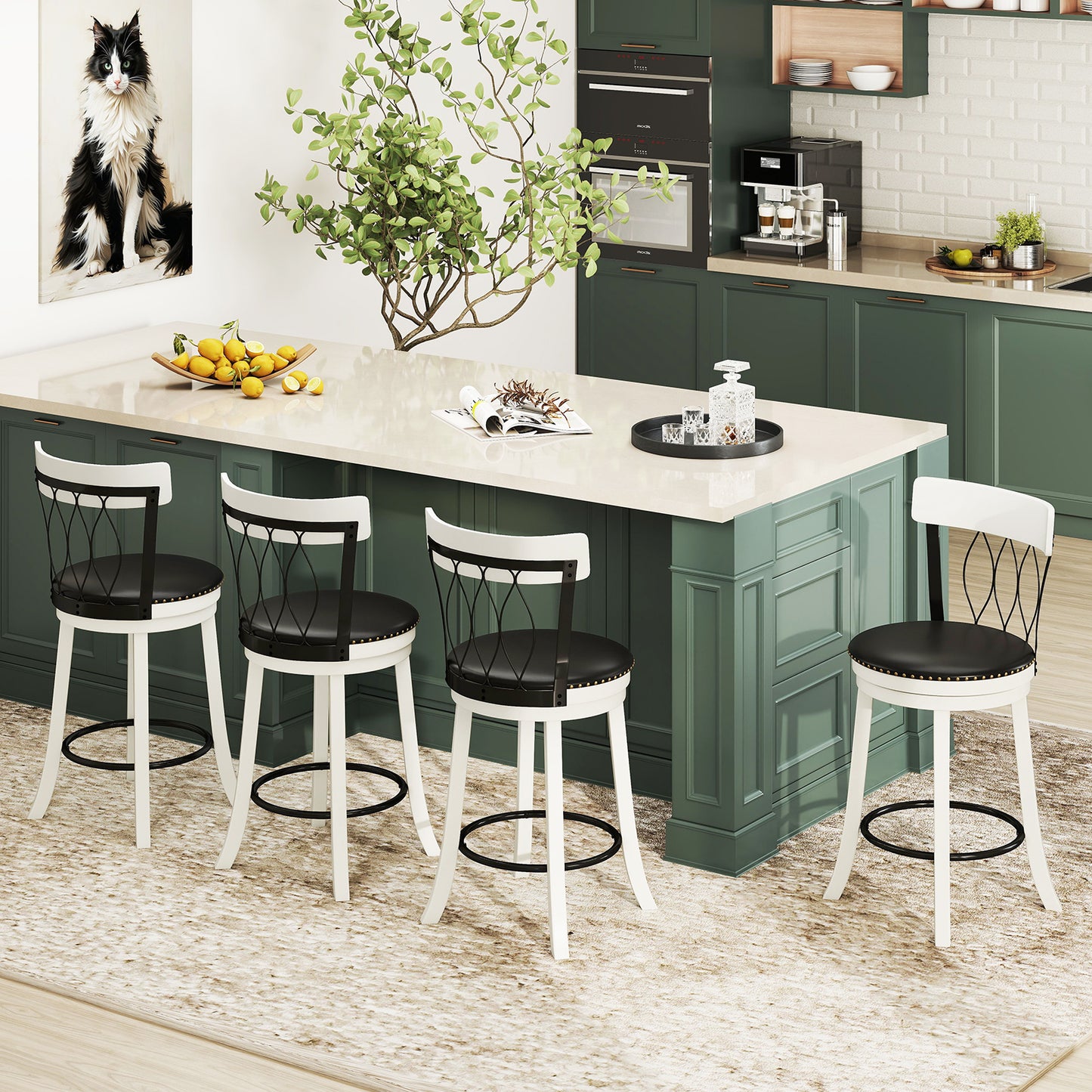 Swivel Bar Stools Set of 2 with Footrest - 26 & 30 Inch