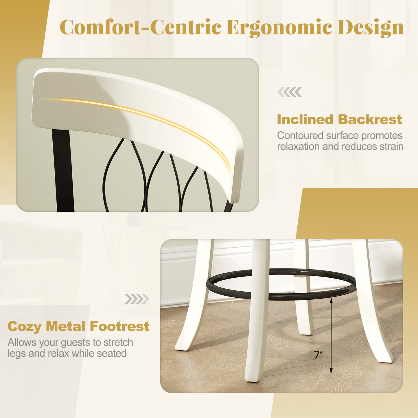 Swivel Bar Stools Set of 2 with Footrest - 26 & 30 Inch