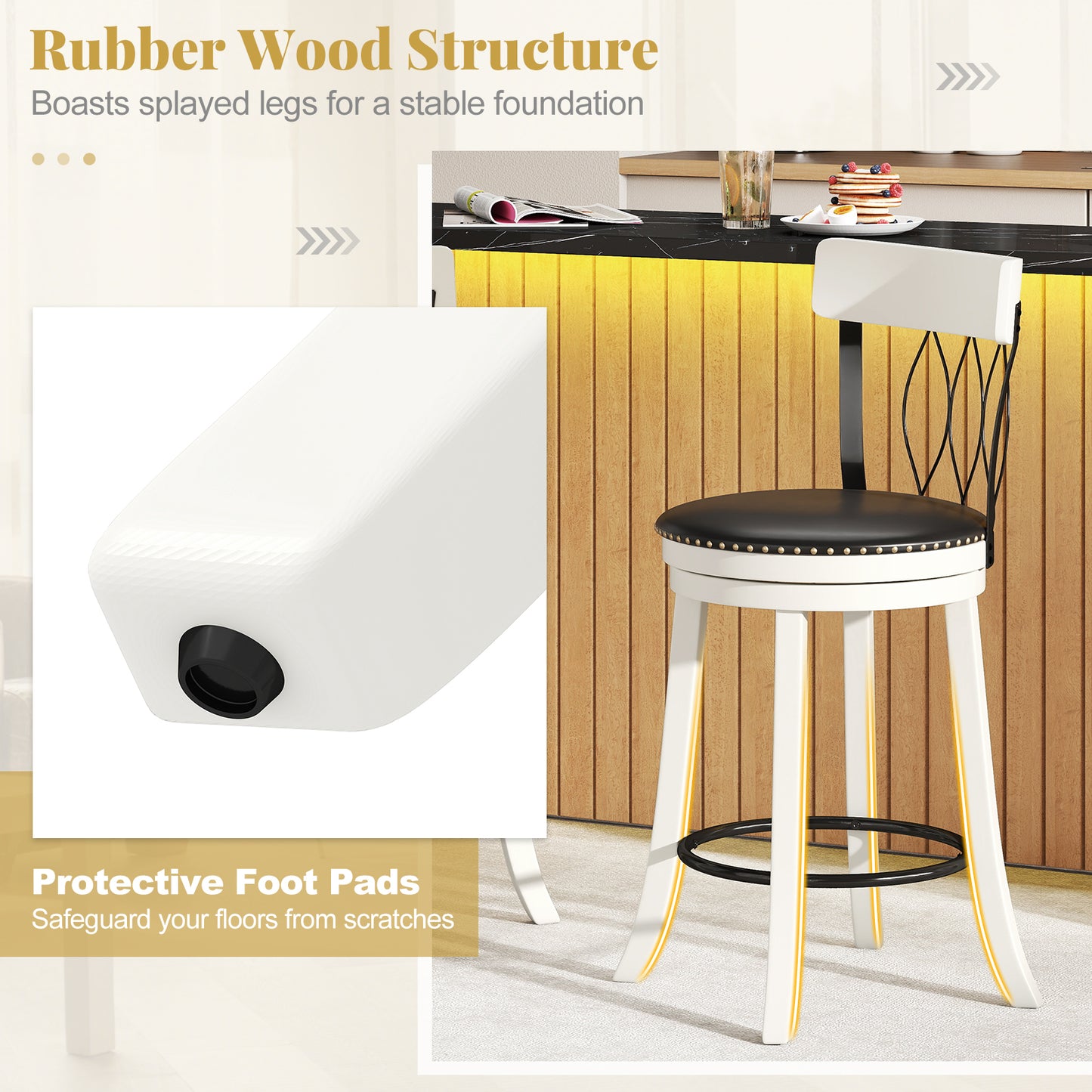 Swivel Bar Stools Set of 2 with Footrest - 26 & 30 Inch