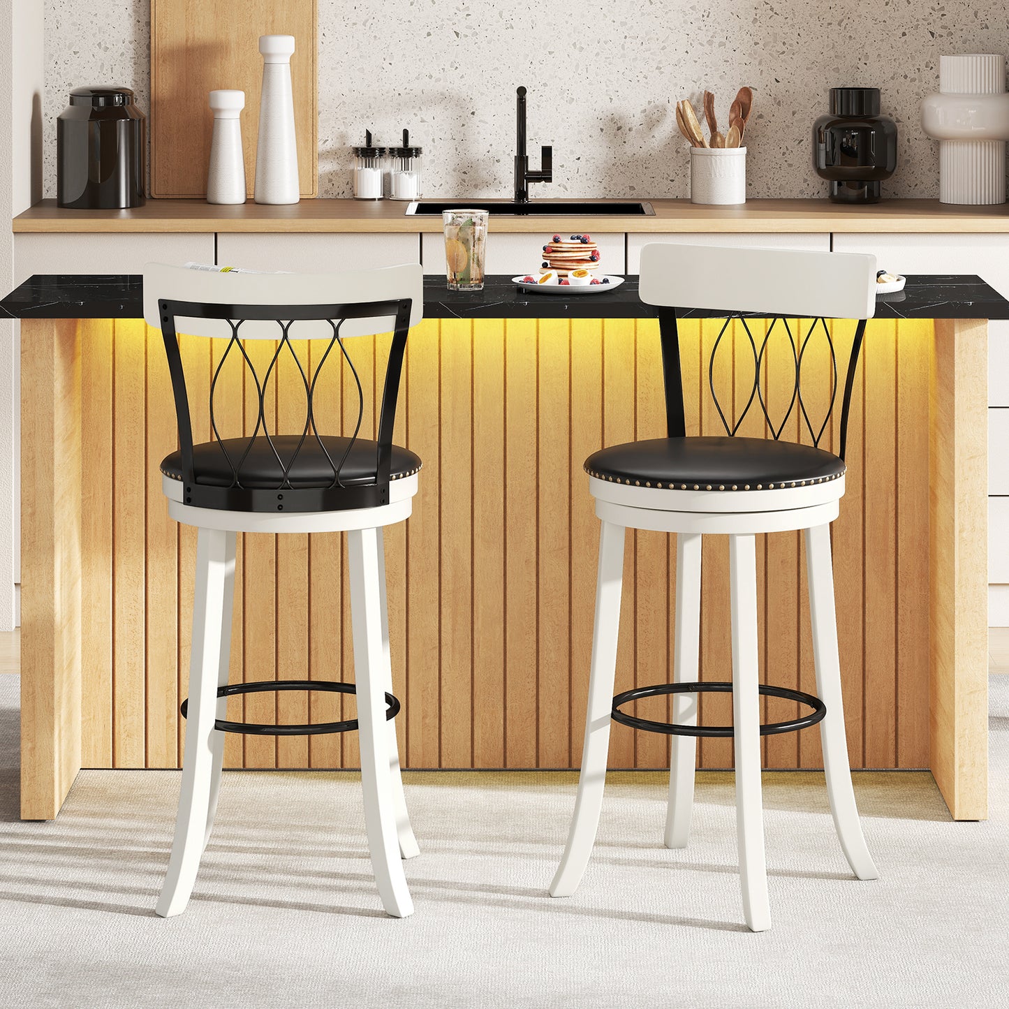Swivel Bar Stools Set of 2 with Footrest - 26 & 30 Inch