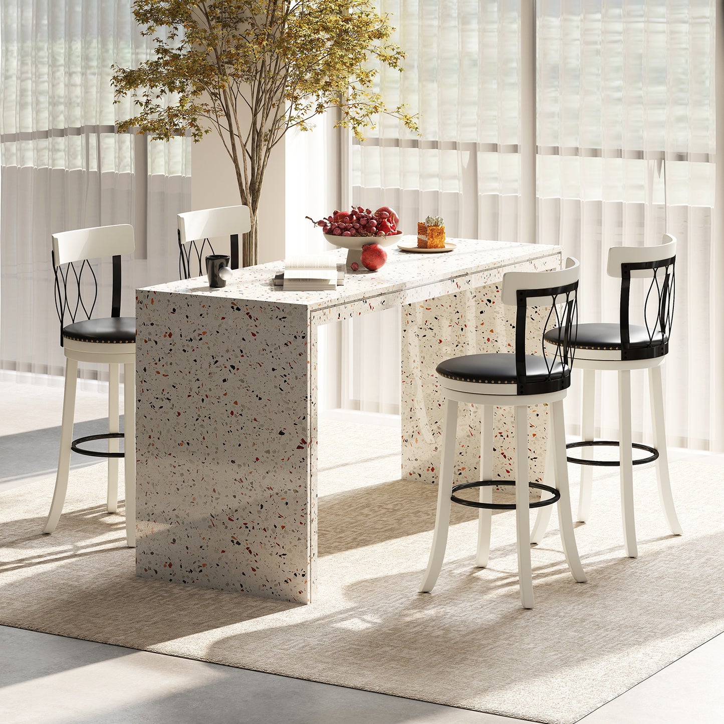Swivel Bar Stools Set of 2 with Footrest - 26 & 30 Inch