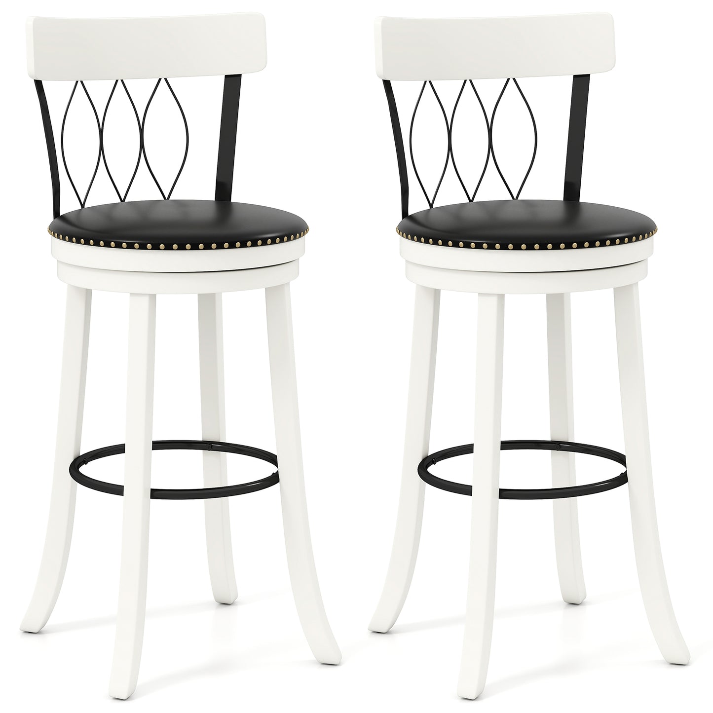 Swivel Bar Stools Set of 2 with Footrest - 26 & 30 Inch