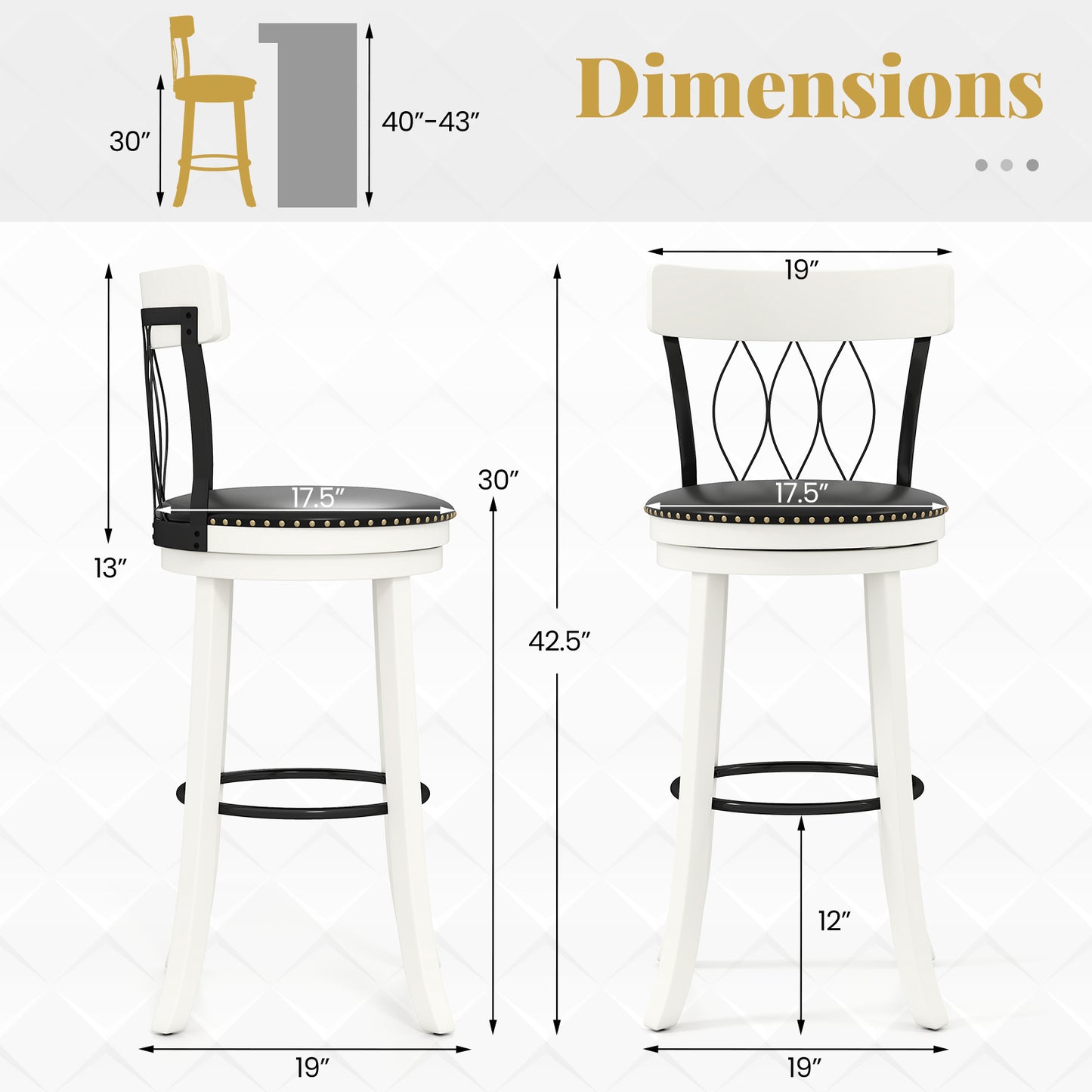 Swivel Bar Stools Set of 2 with Footrest - 26 & 30 Inch