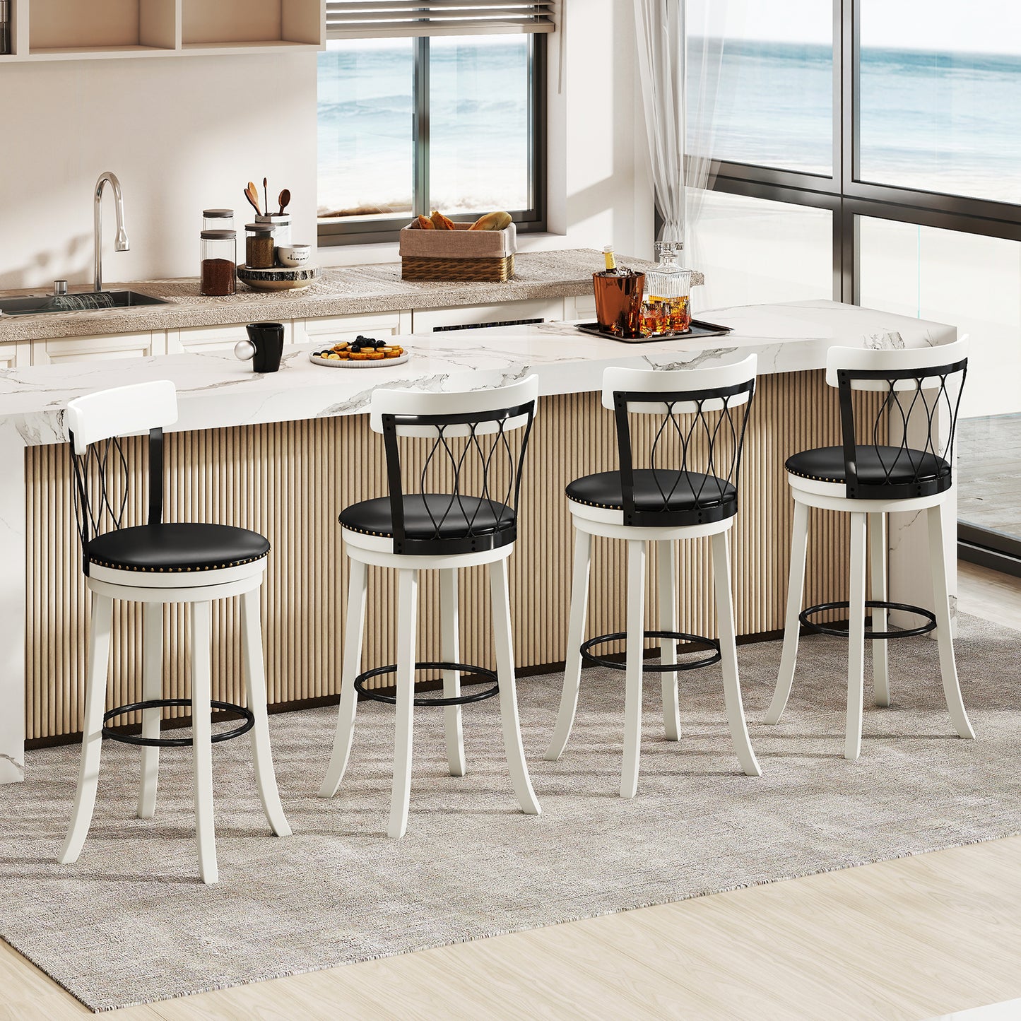 Swivel Bar Stools Set of 2 with Footrest - 26 & 30 Inch