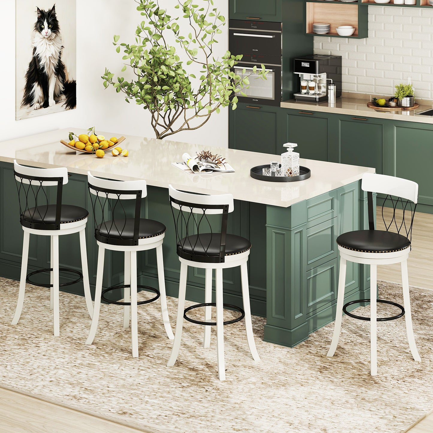 Swivel Bar Stools Set of 2 with Footrest - 26 & 30 Inch