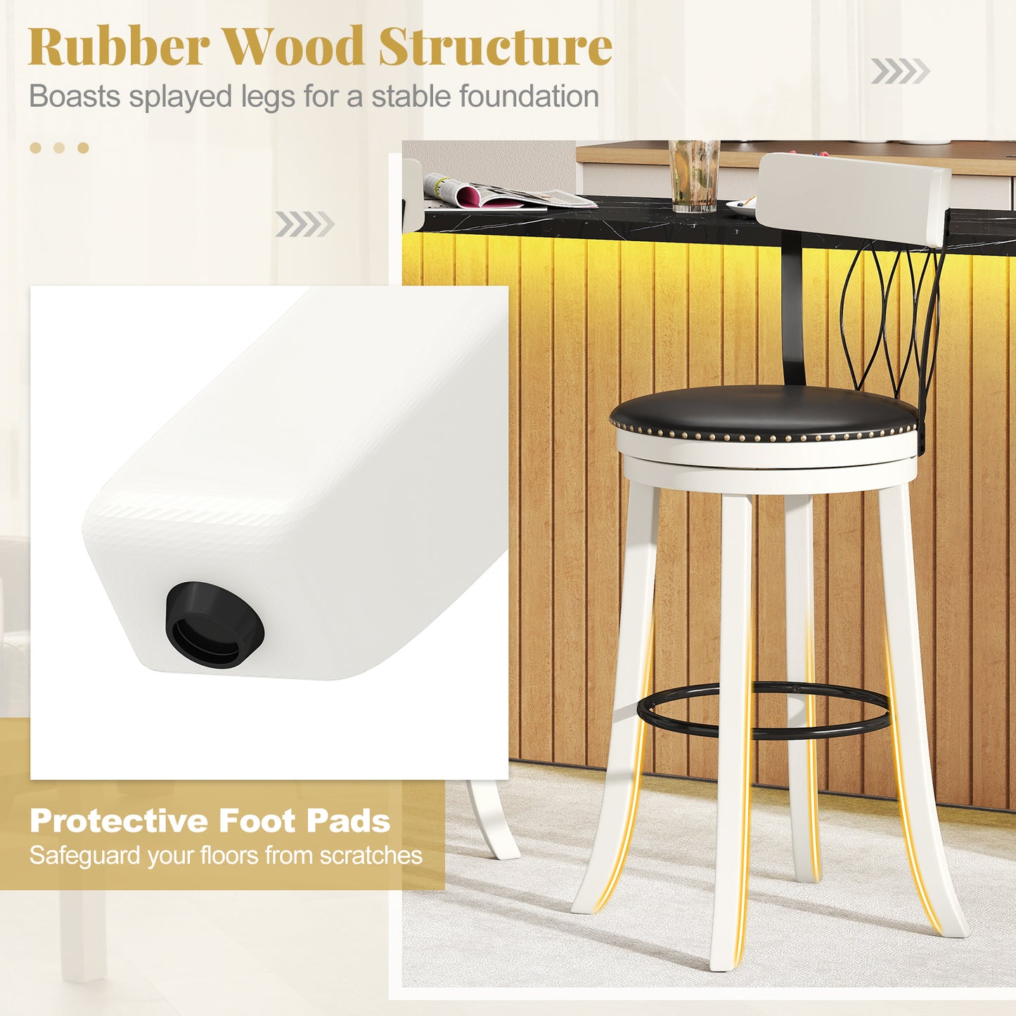 Swivel Bar Stools Set of 2 with Footrest - 26 & 30 Inch