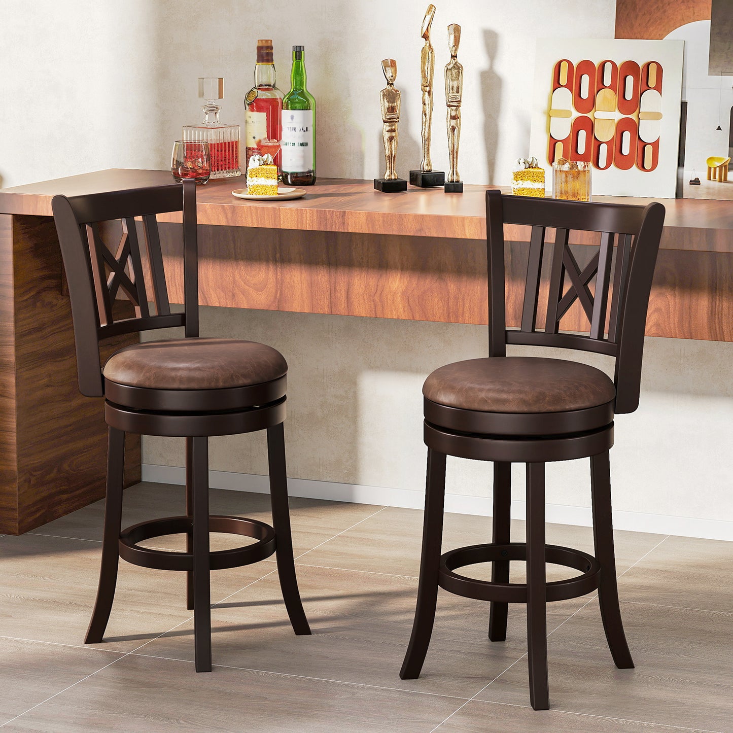 Swivel Bar Stools Set of 2 with Footrest - 26 & 30 Inch