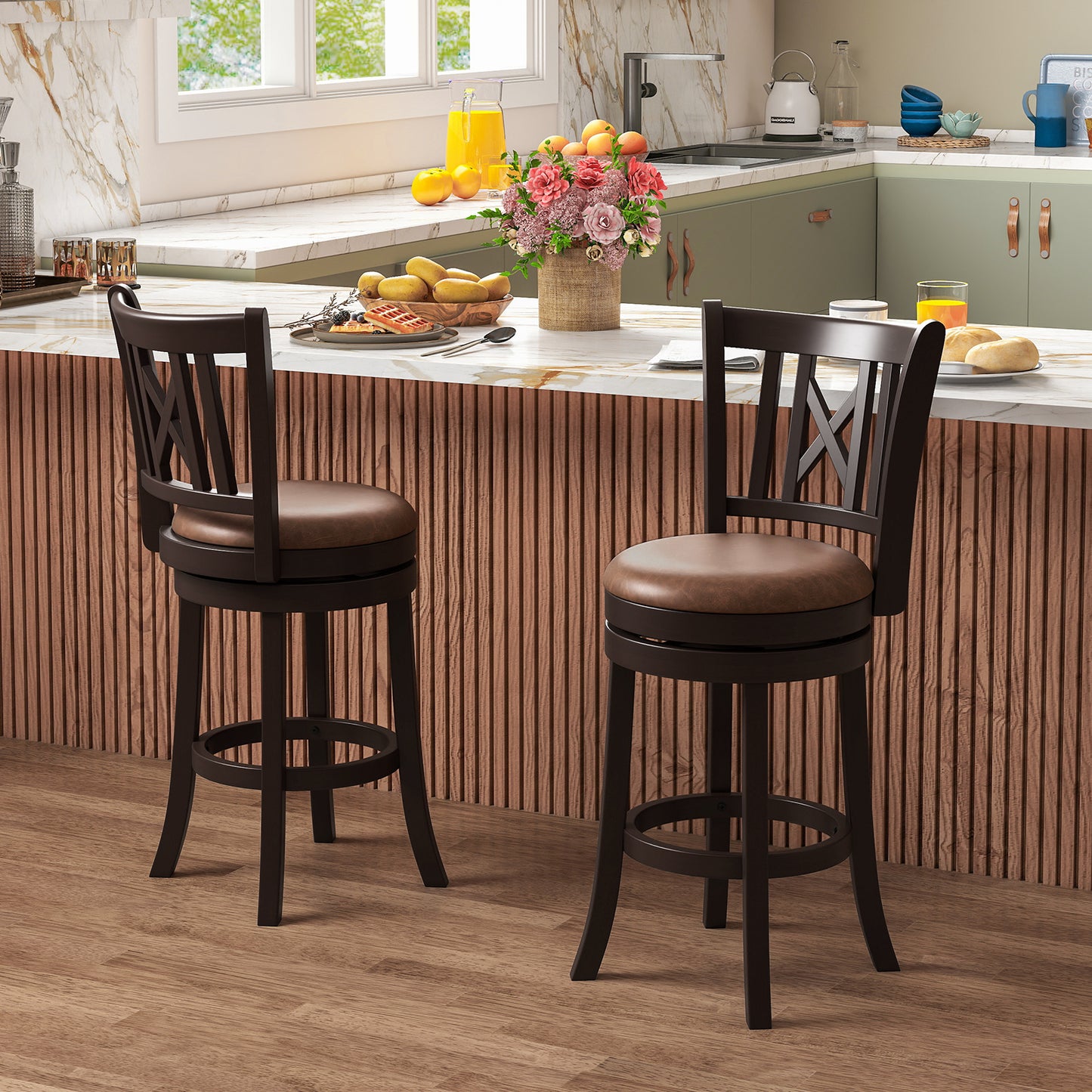 Swivel Bar Stools Set of 2 with Footrest - 26 & 30 Inch