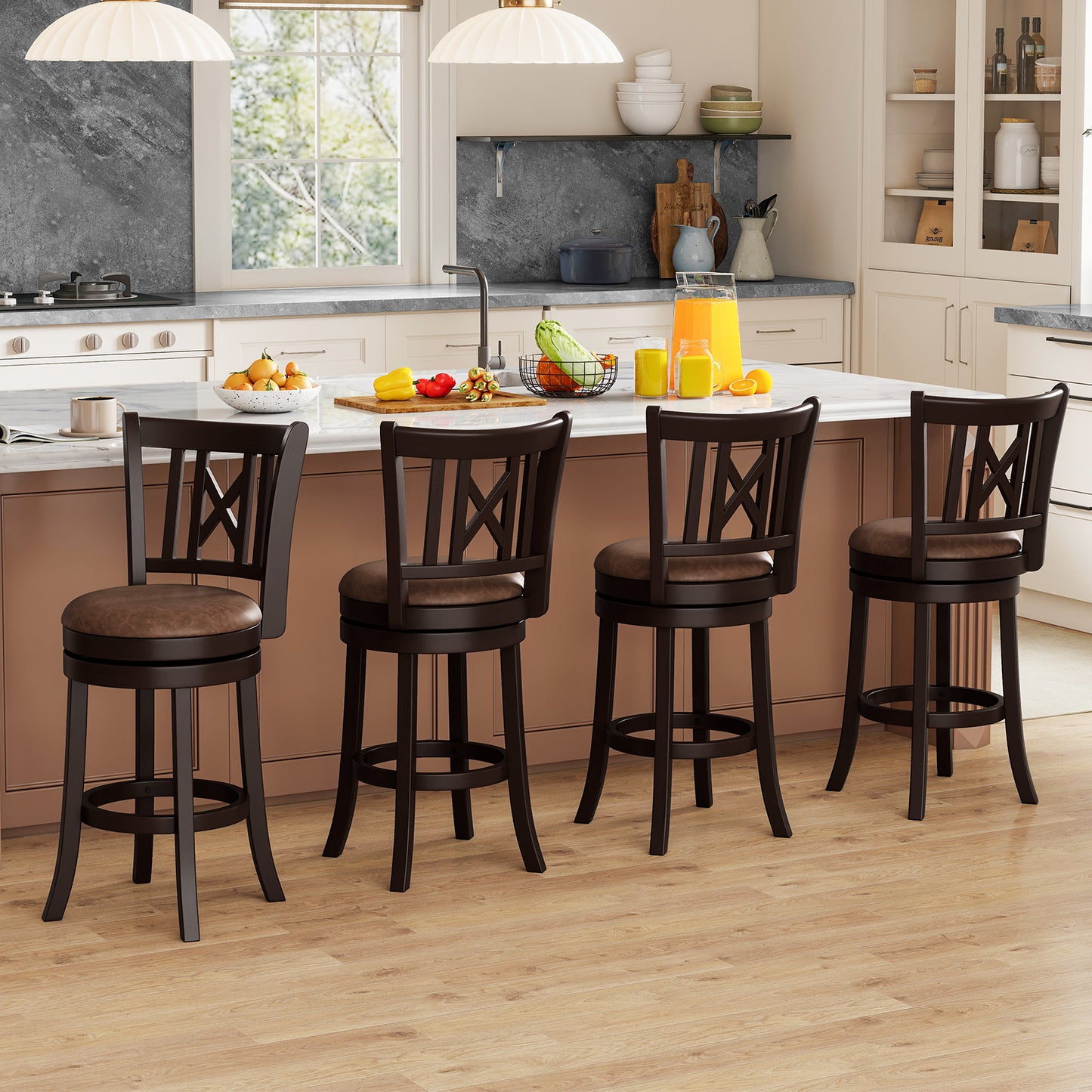 Swivel Bar Stools Set of 2 with Footrest - 26 & 30 Inch