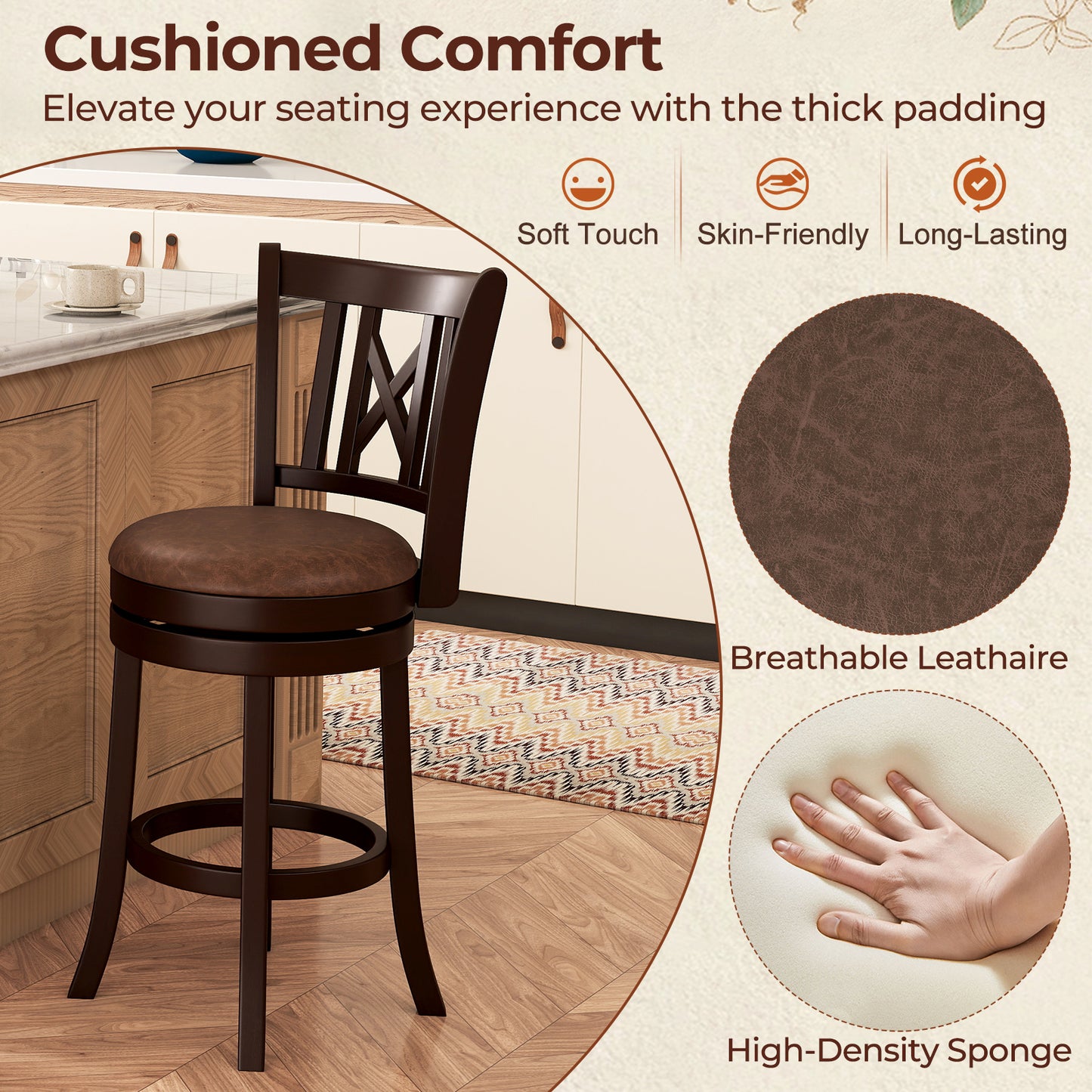 Swivel Bar Stools Set of 2 with Footrest - 26 & 30 Inch