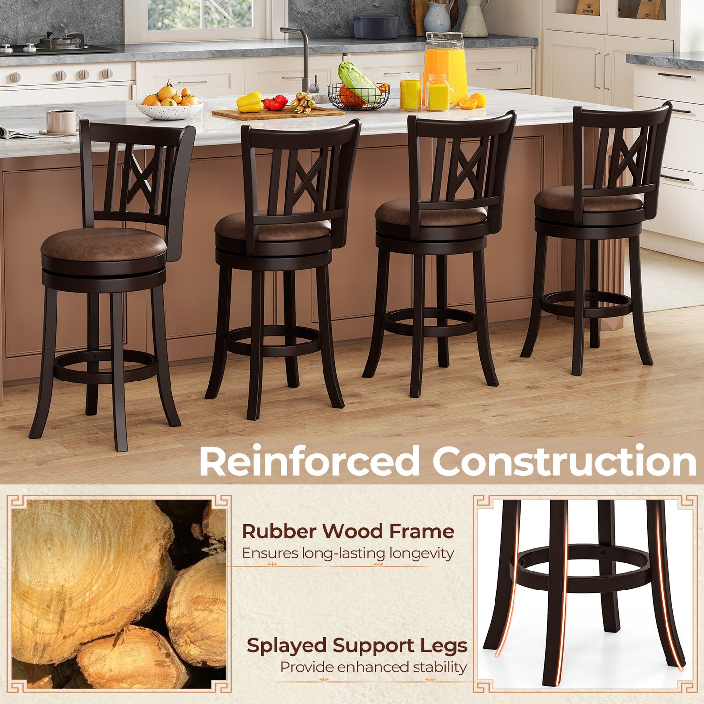 Swivel Bar Stools Set of 2 with Footrest - 26 & 30 Inch