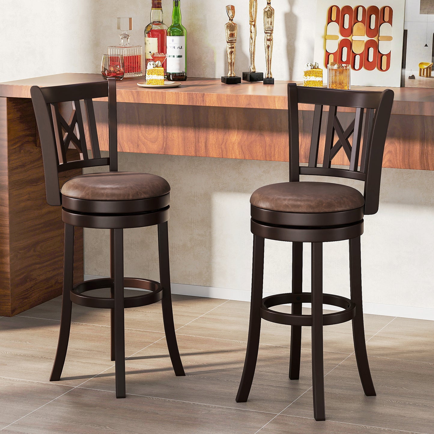 Swivel Bar Stools Set of 2 with Footrest - 26 & 30 Inch