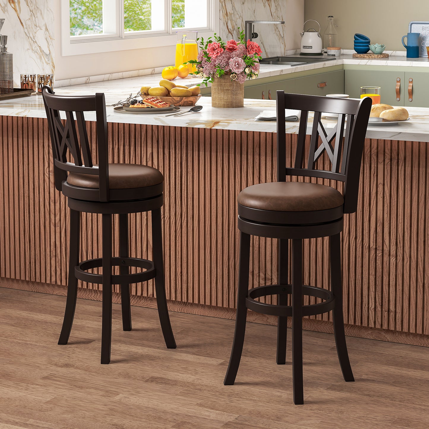 Swivel Bar Stools Set of 2 with Footrest - 26 & 30 Inch