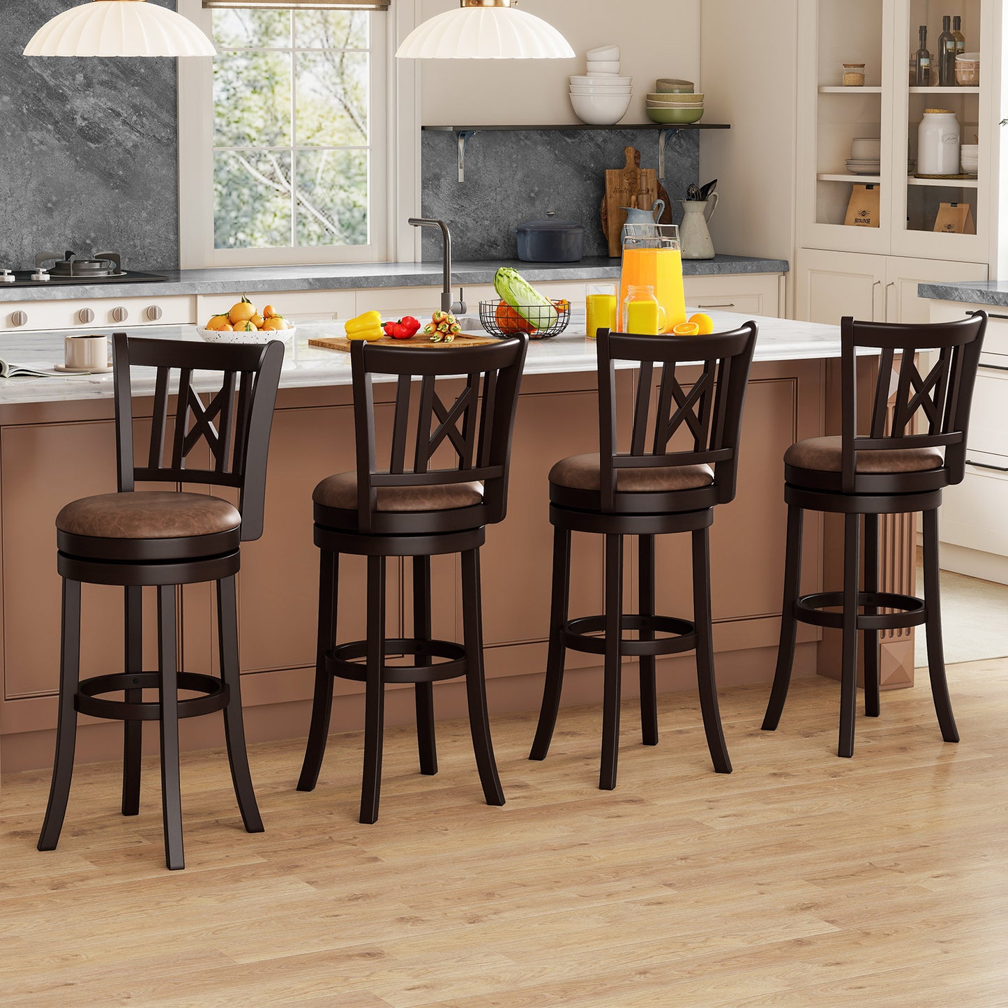 Swivel Bar Stools Set of 2 with Footrest - 26 & 30 Inch
