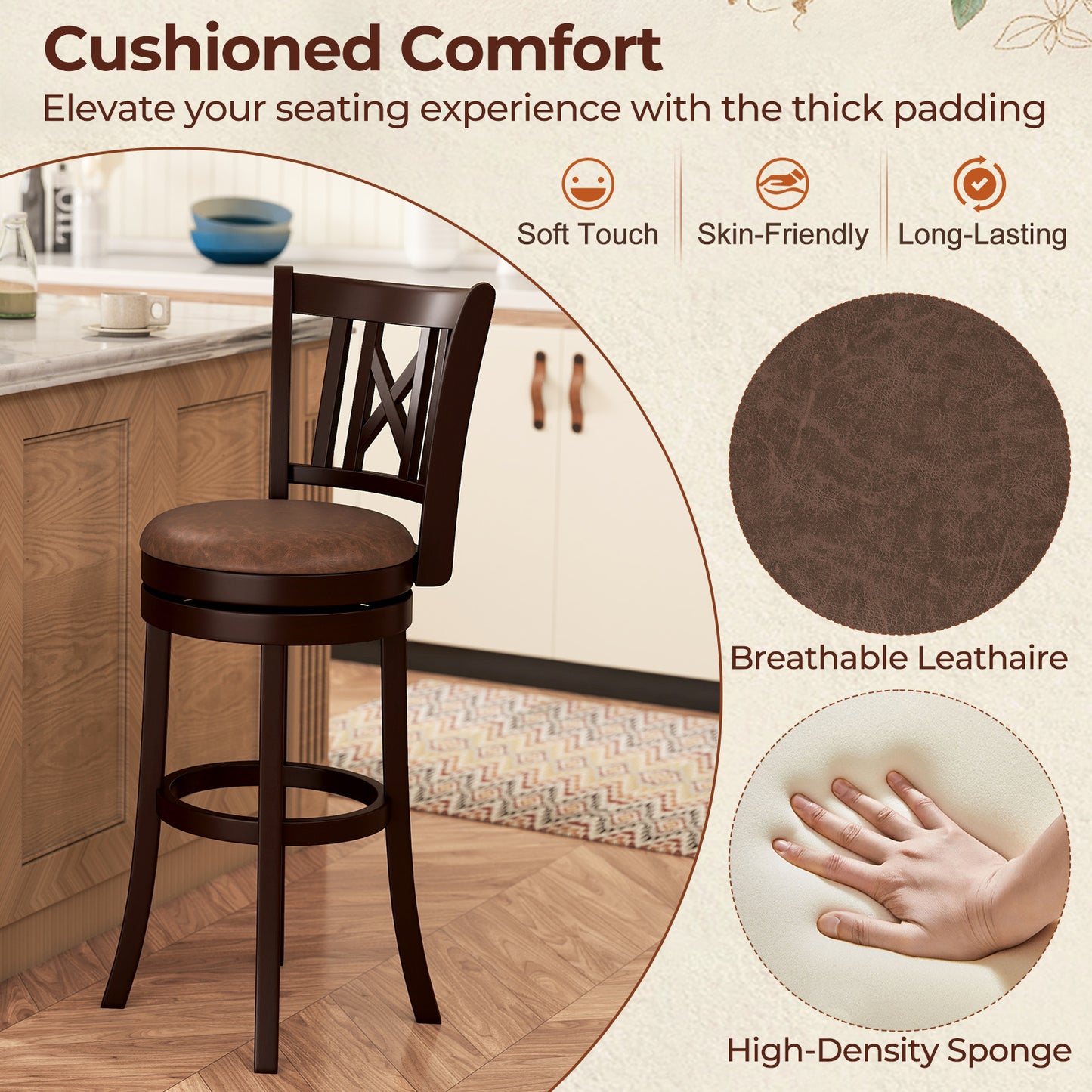 Swivel Bar Stools Set of 2 with Footrest - 26 & 30 Inch