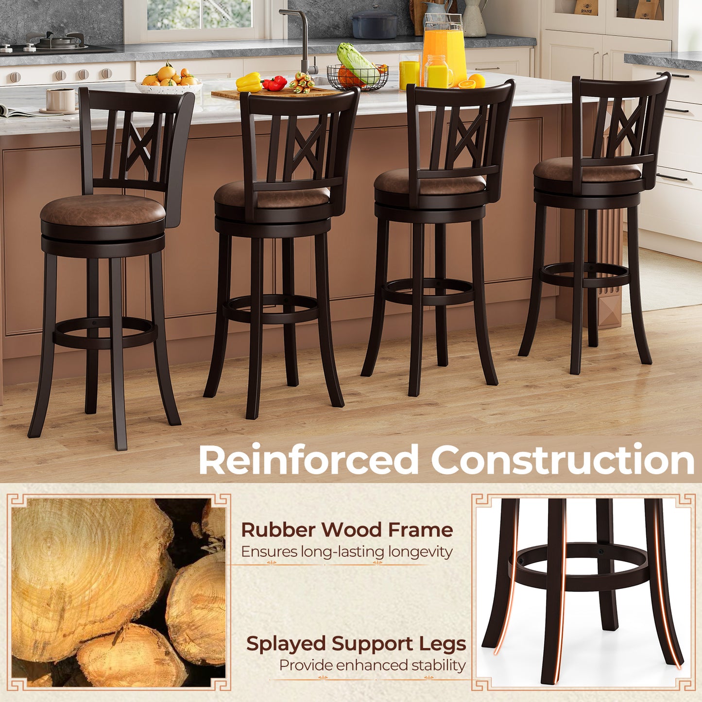 Swivel Bar Stools Set of 2 with Footrest - 26 & 30 Inch