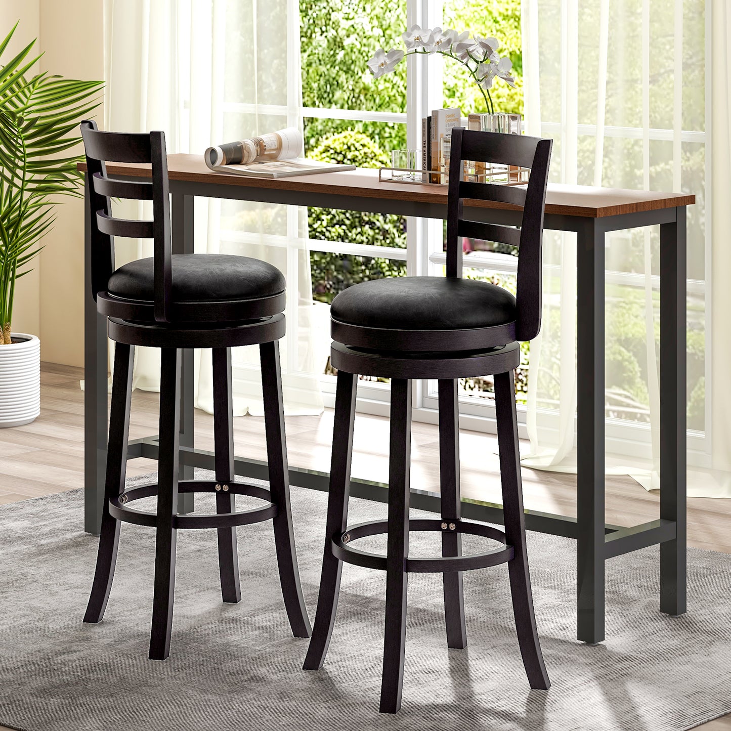 Swivel Bar Stools Set of 2 with PU Upholstered Seats