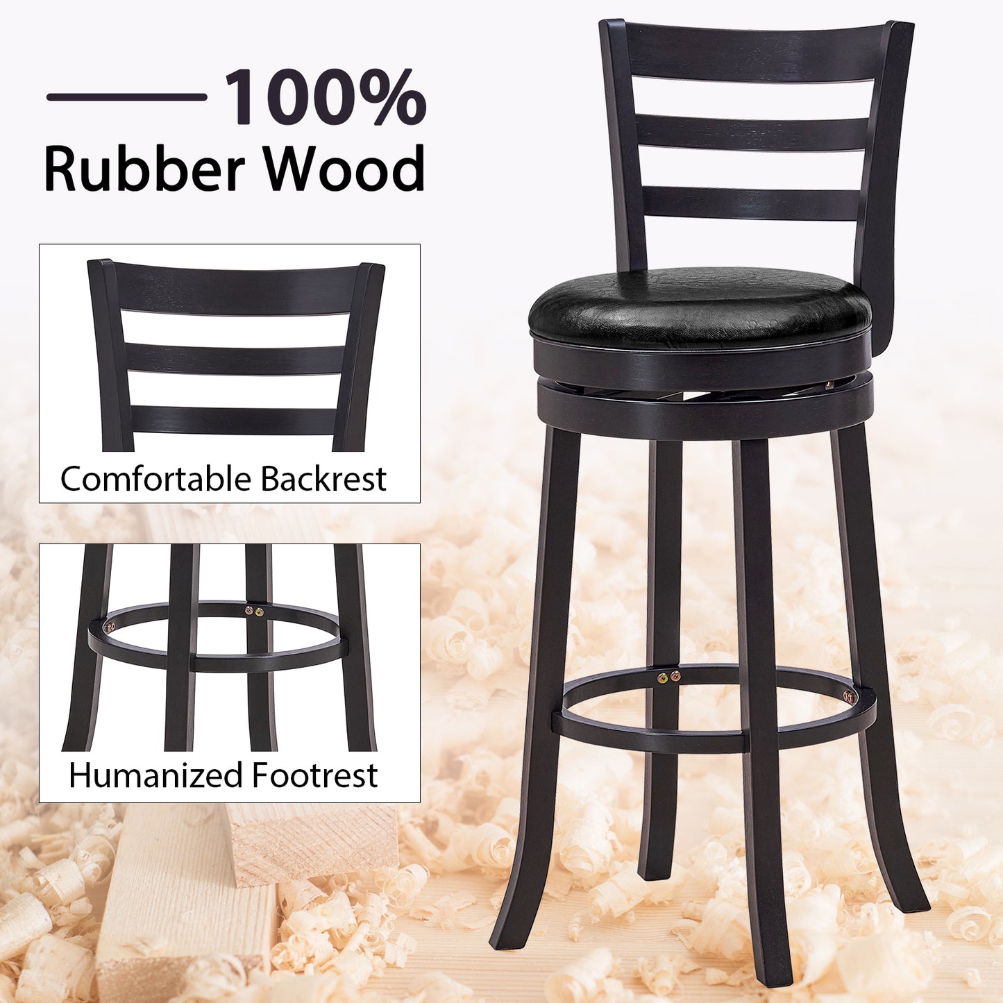 Swivel Bar Stools Set of 2 with PU Upholstered Seats
