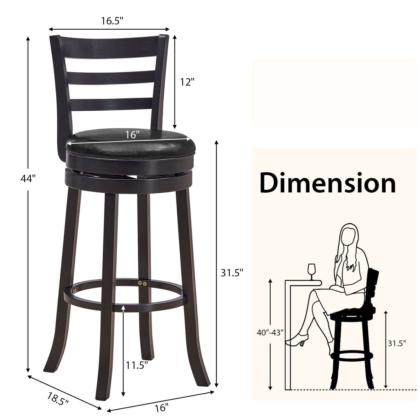 Swivel Bar Stools Set of 2 with PU Upholstered Seats