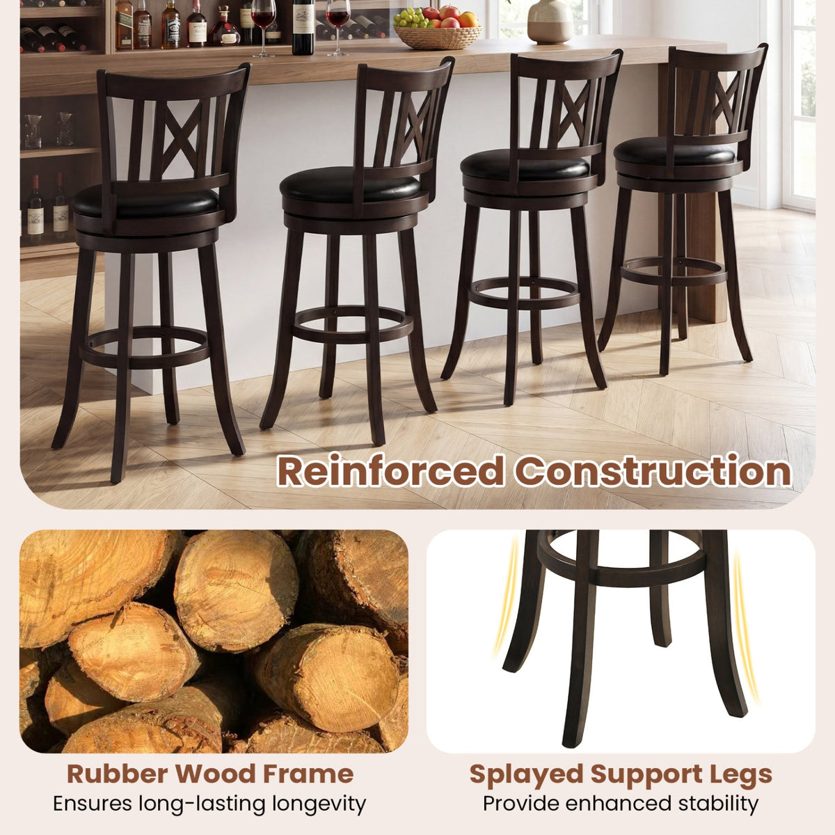 Swivel Bar Stools Set of 2 with Backrest - 30 Inch