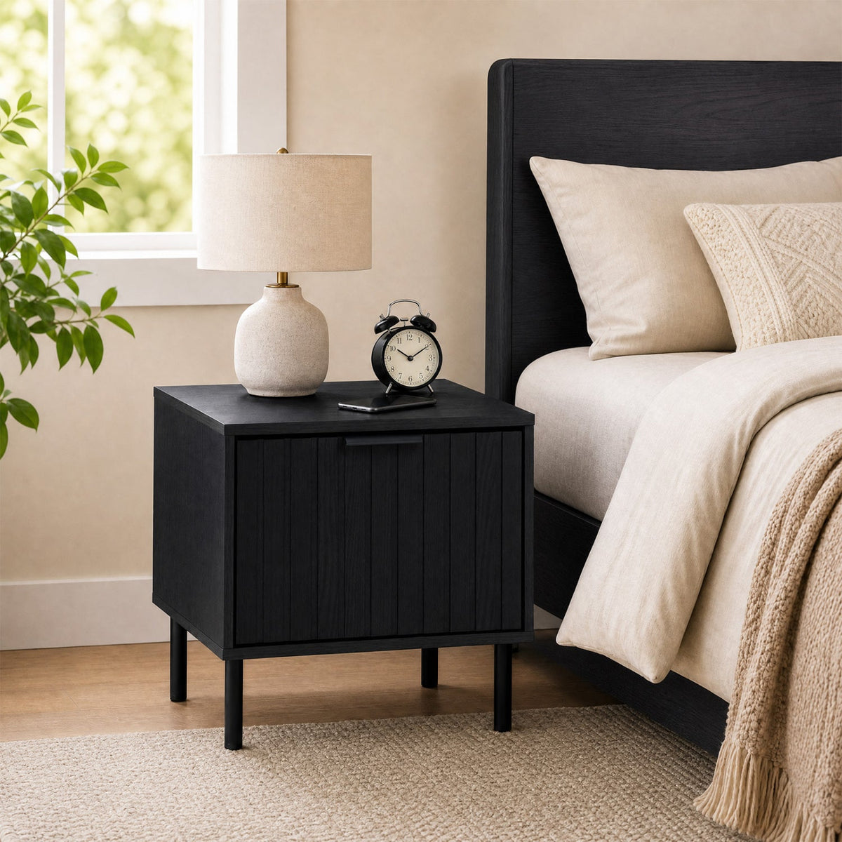Modern Nightstand Set of 2 with Vertical Striped Drawer