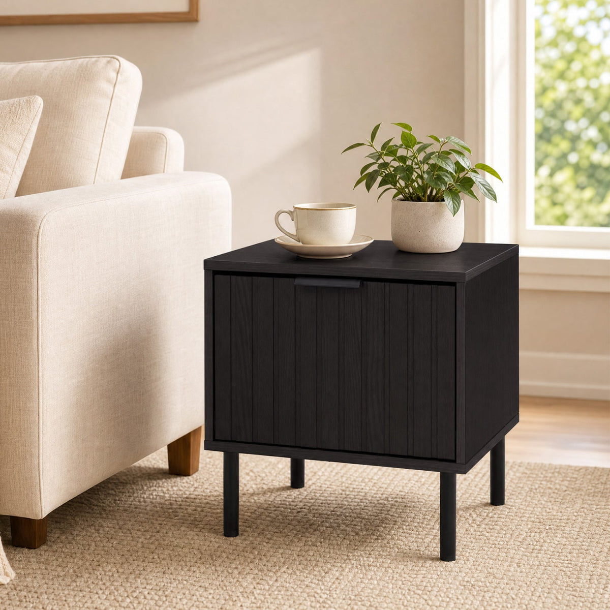 Modern Nightstand Set of 2 with Vertical Striped Drawer