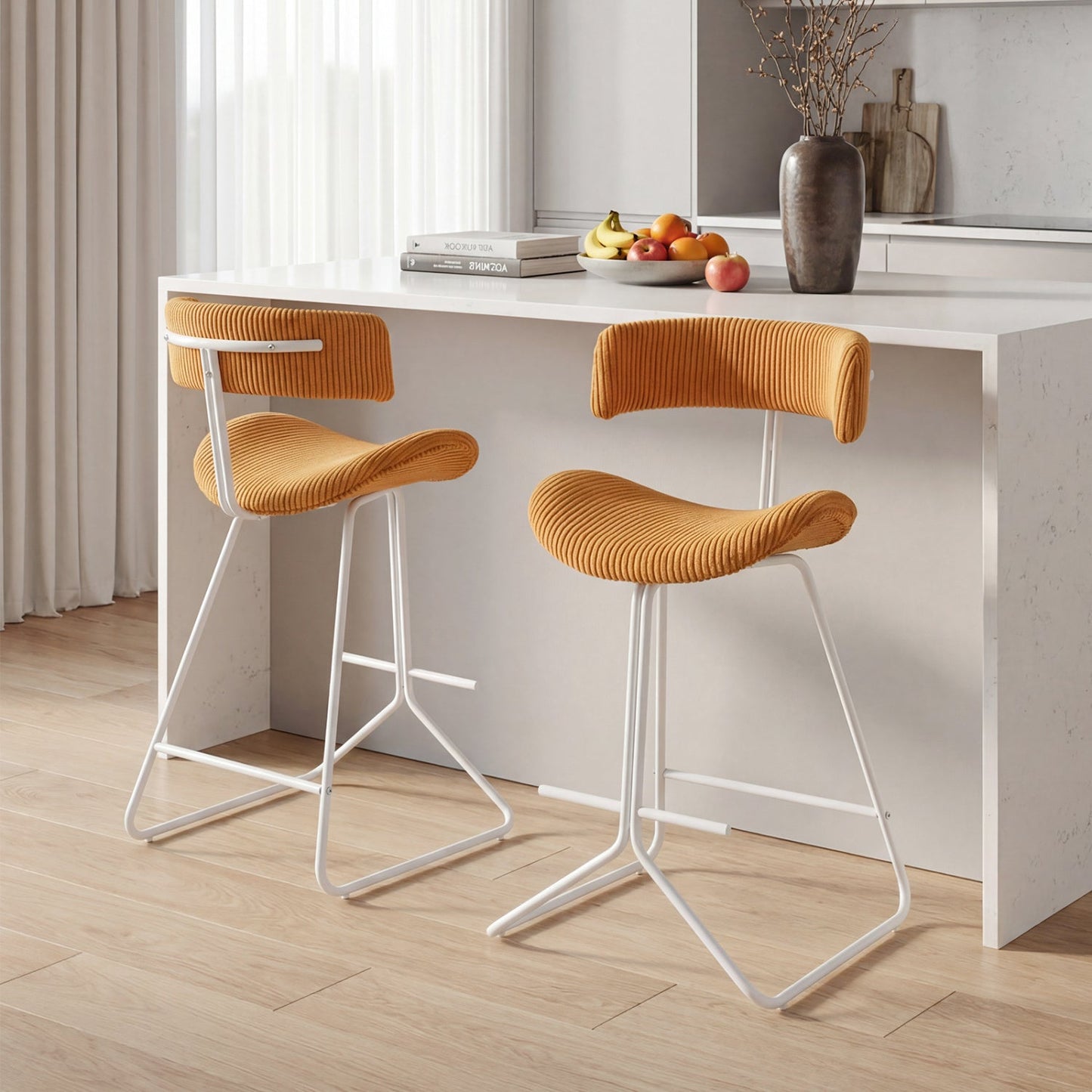 Set of 2 Counter Height Stools 25 Inch Armless Barstools with Padded Seat and Footrest