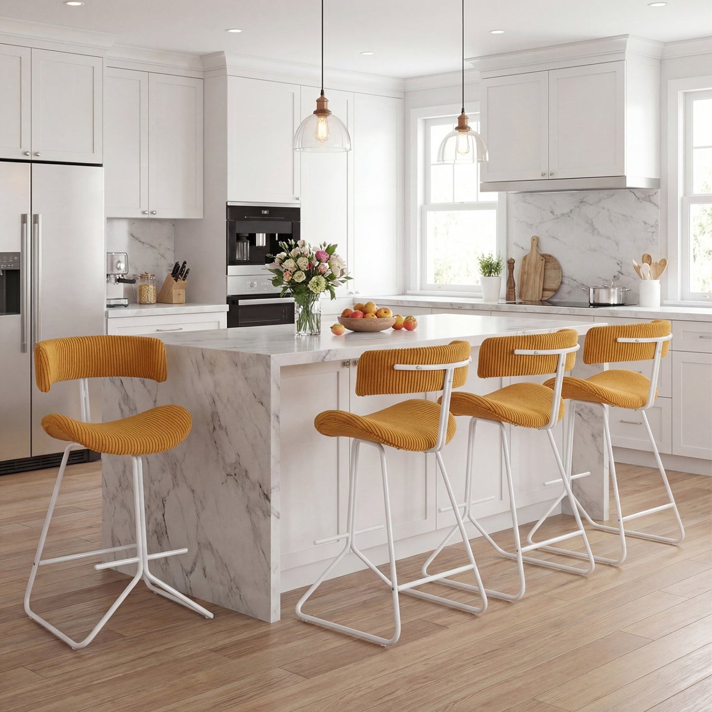 Set of 2 Counter Height Stools 25 Inch Armless Barstools with Padded Seat and Footrest
