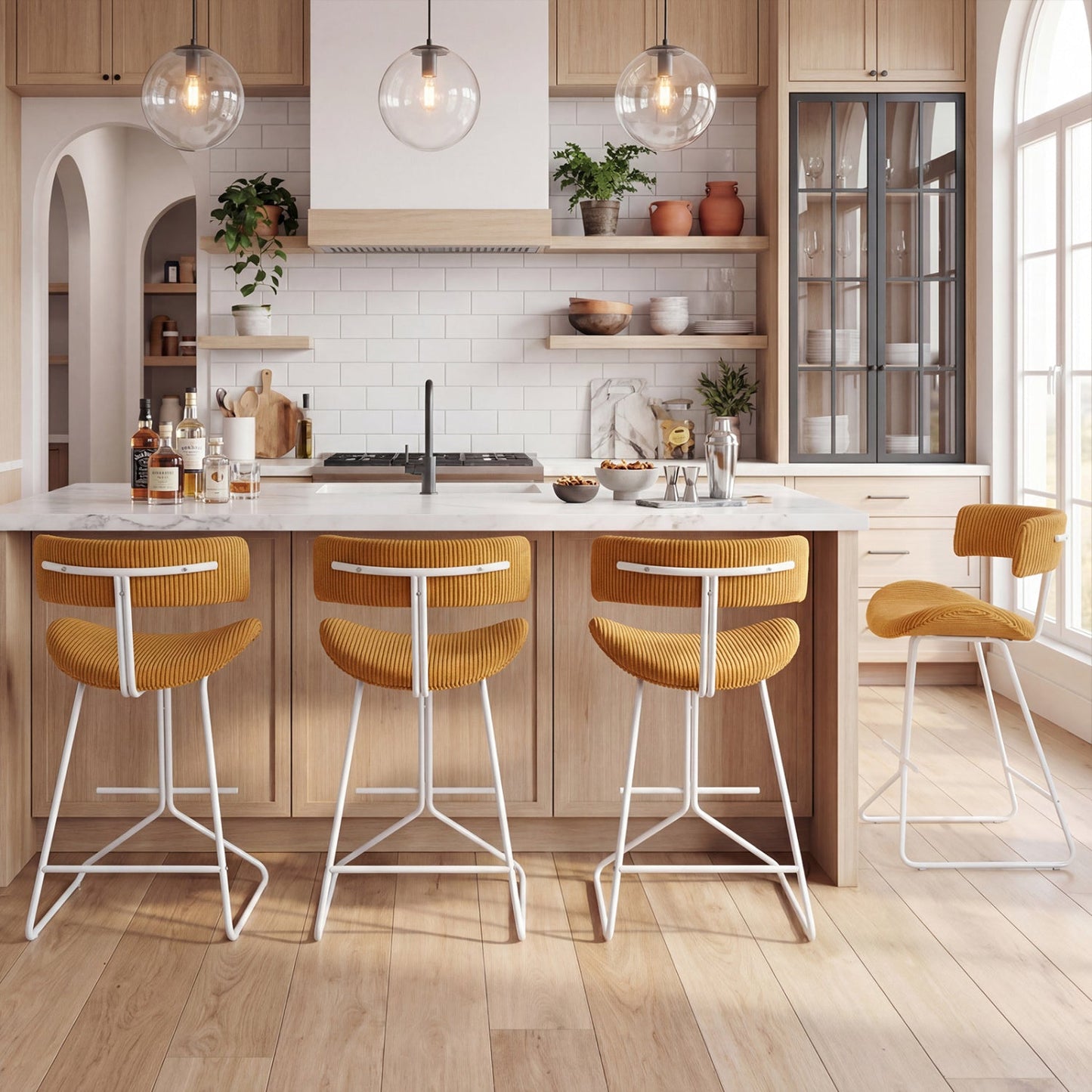 Set of 2 Counter Height Stools 25 Inch Armless Barstools with Padded Seat and Footrest
