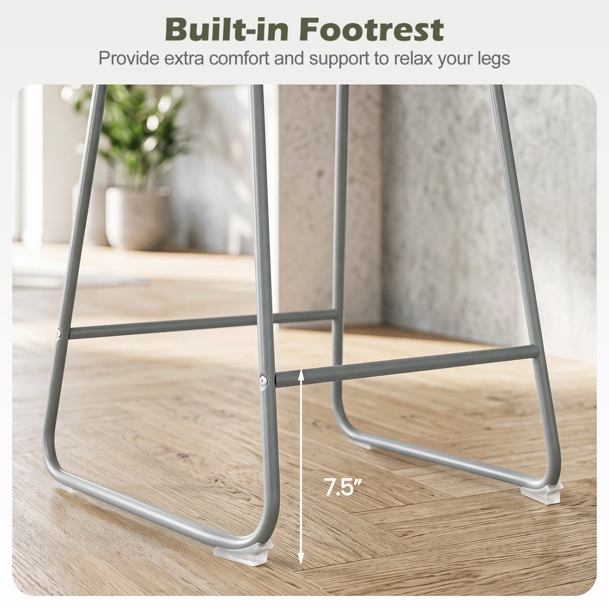 Counter Height Bar Stools Set of 2 with Curved Backrest