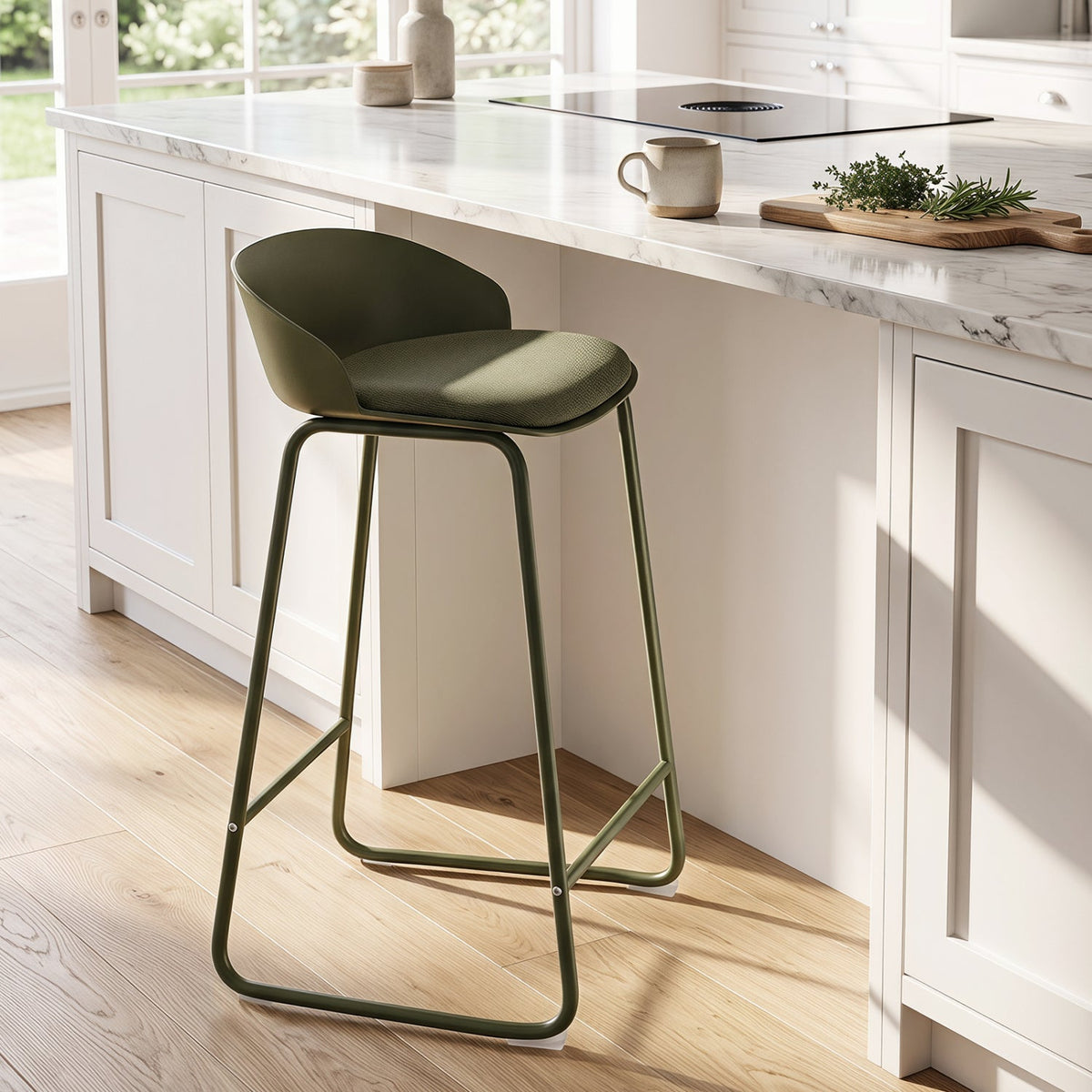 Counter Height Bar Stools Set of 2 with Curved Backrest