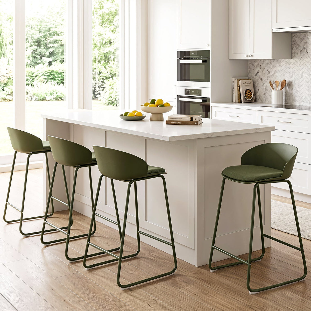 Counter Height Bar Stools Set of 2 with Curved Backrest