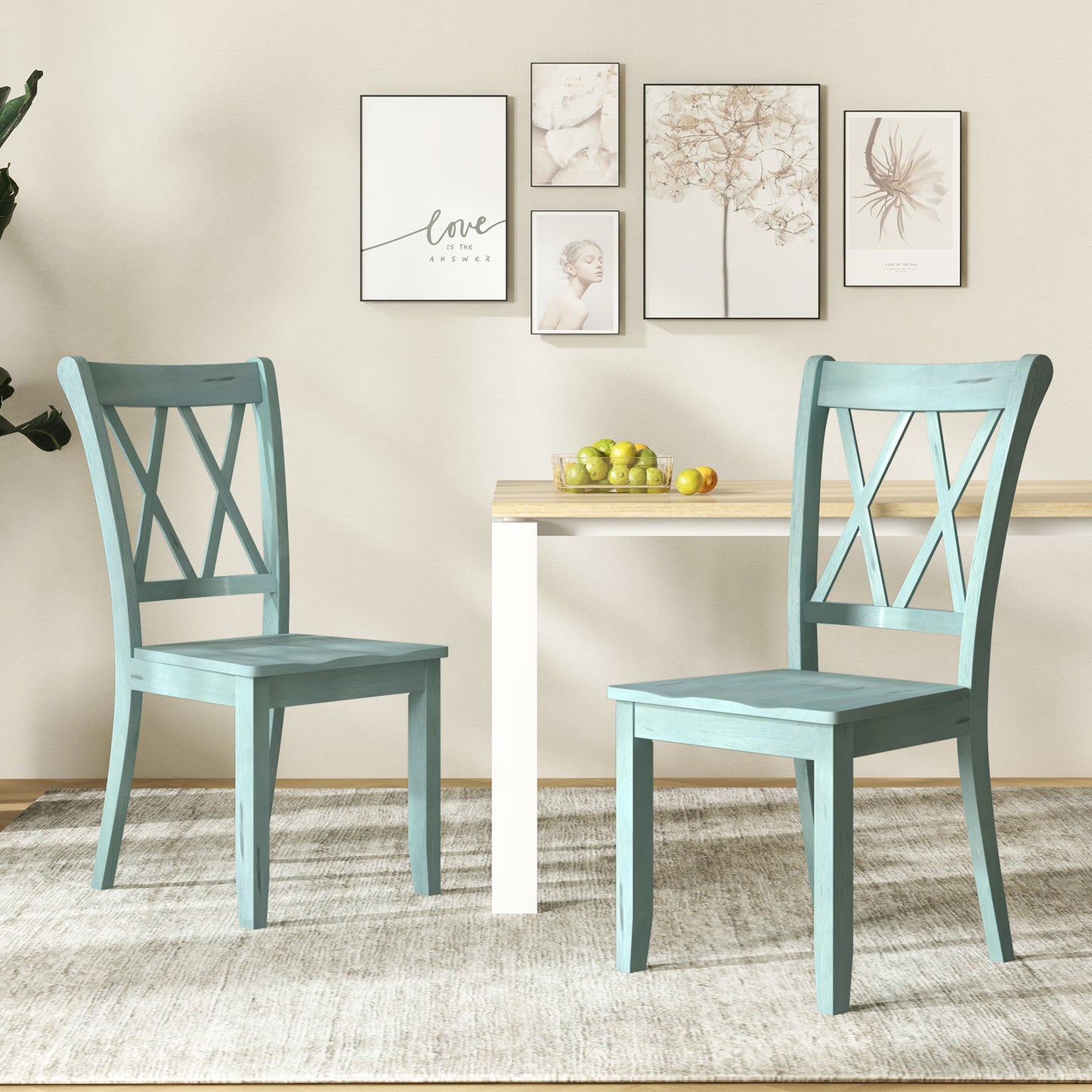 Cross Back Dining Chairs Set of 2 - Rubber Wood