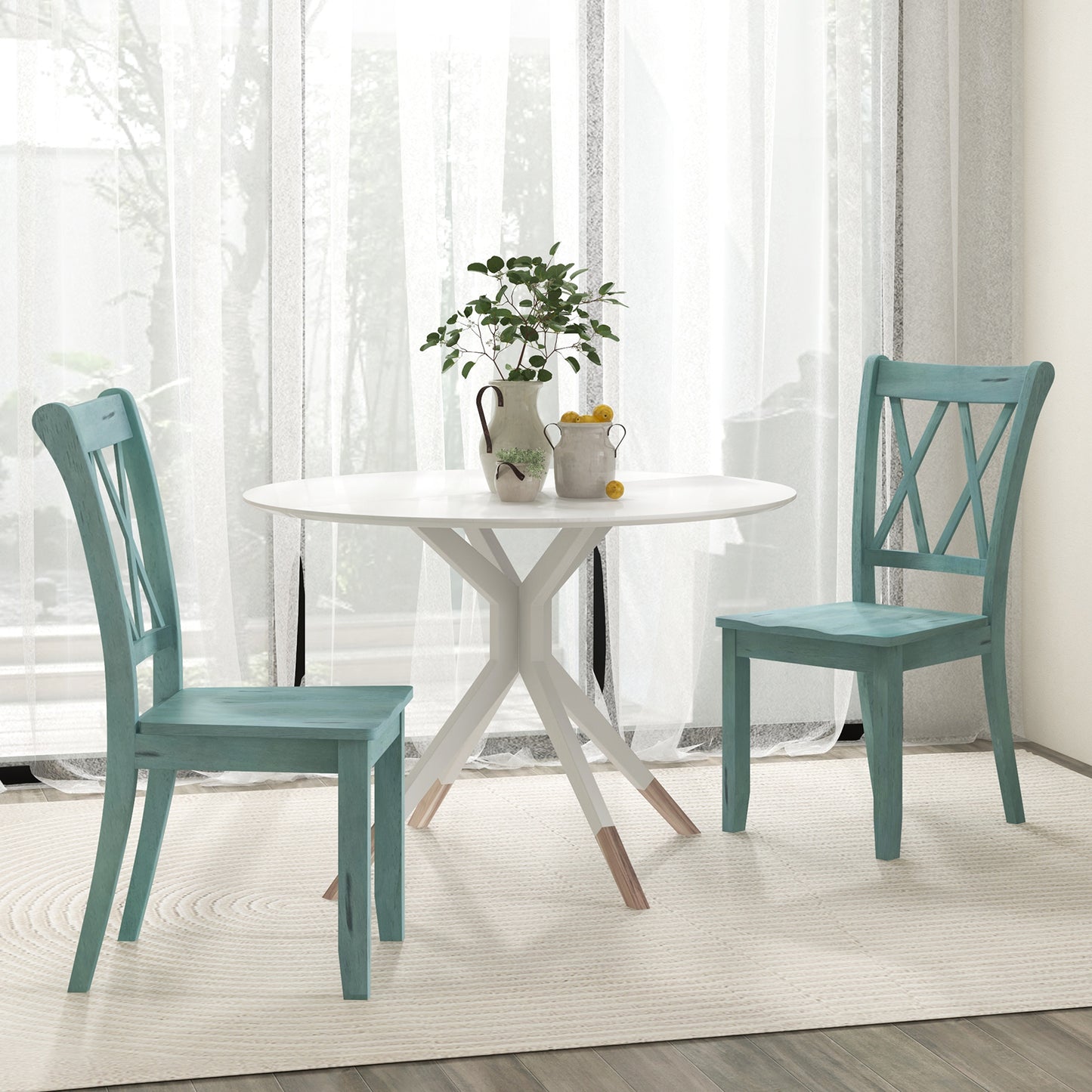 Cross Back Dining Chairs Set of 2 - Rubber Wood