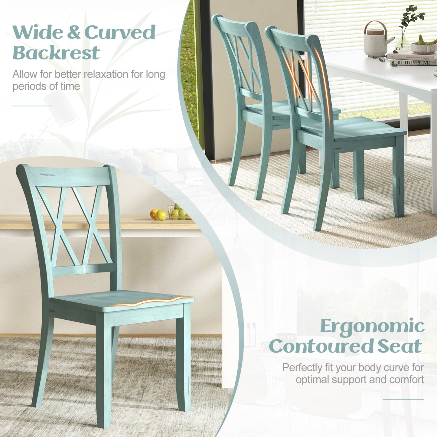 Cross Back Dining Chairs Set of 2 - Rubber Wood