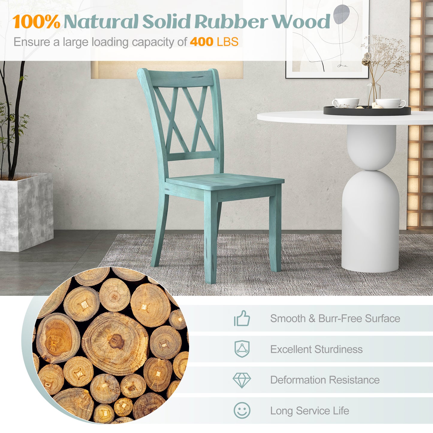 Cross Back Dining Chairs Set of 2 - Rubber Wood
