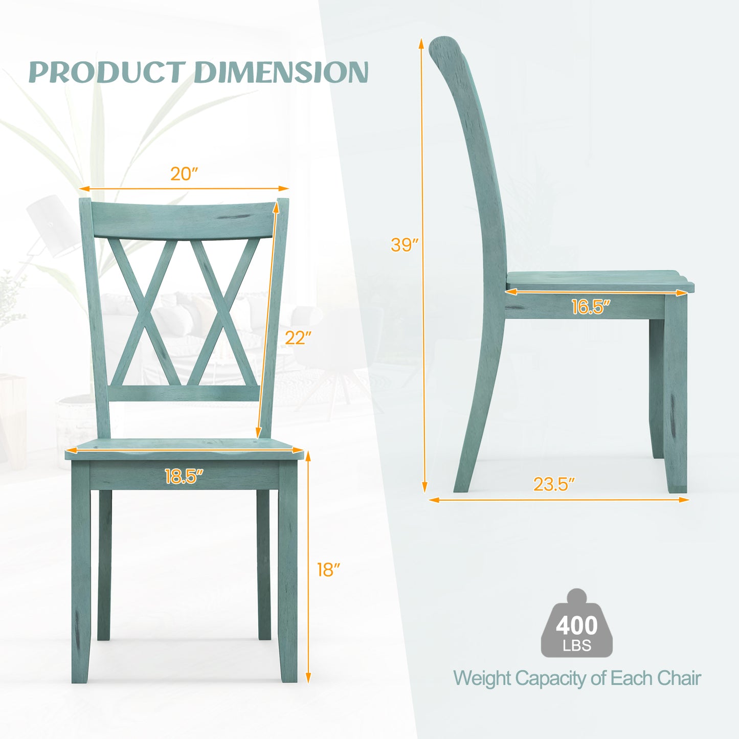 Cross Back Dining Chairs Set of 2 - Rubber Wood