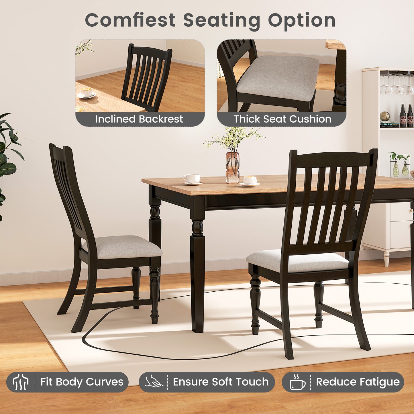 Dining Chairs Set of 2 with Solid Wood Legs
