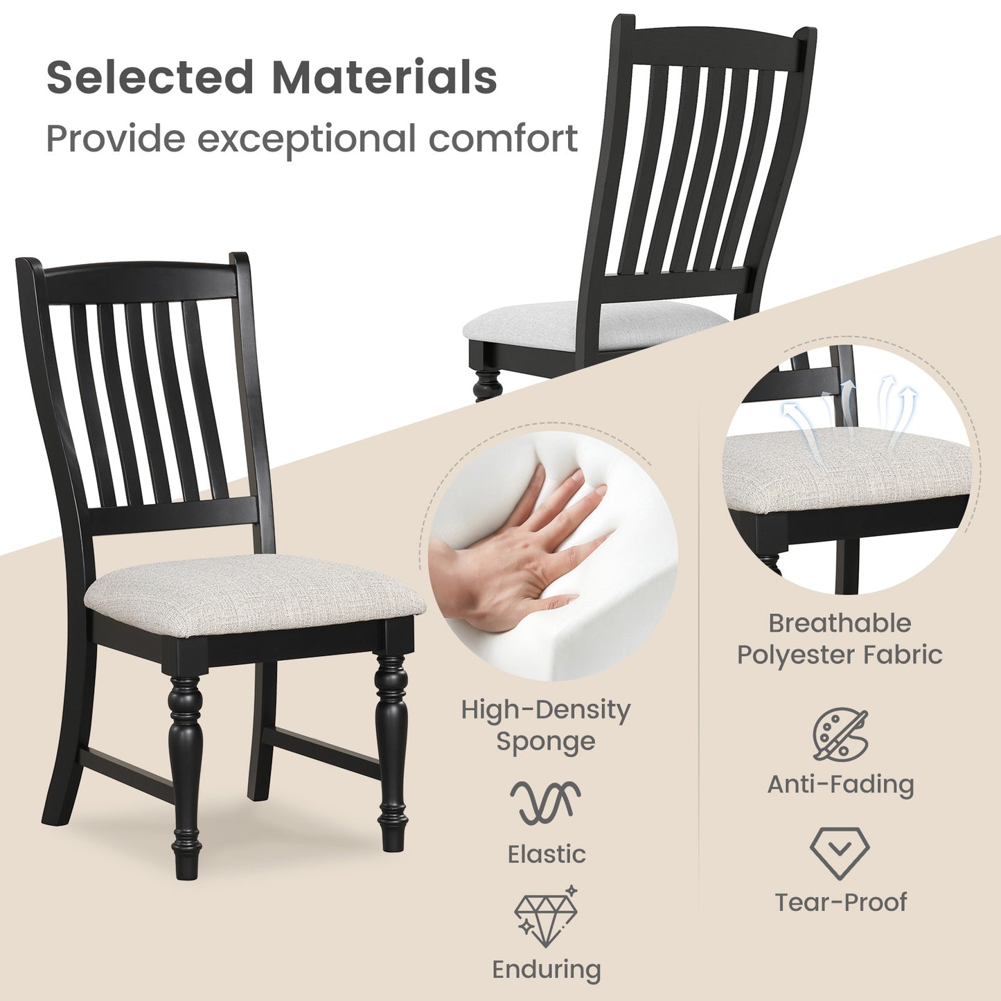 Dining Chairs Set of 2 with Solid Wood Legs
