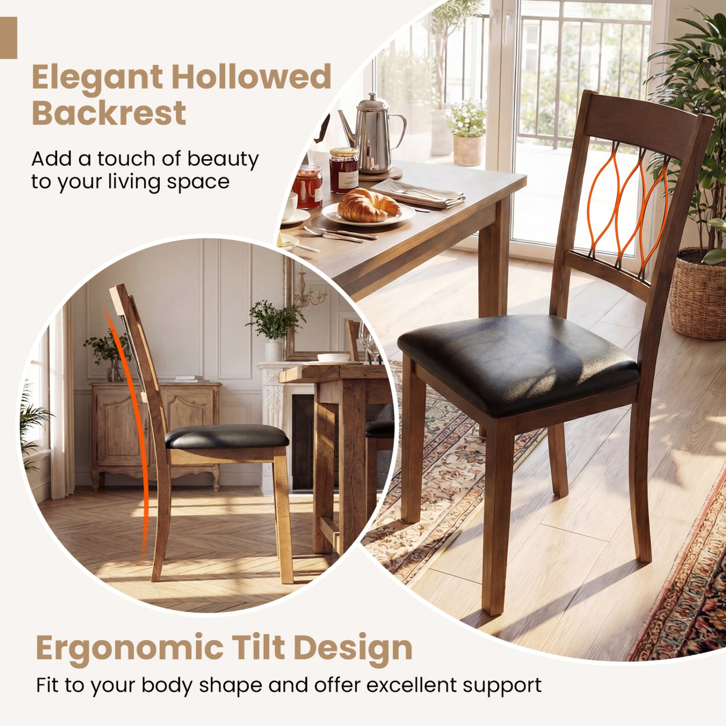Upholstered Dining Chairs Set of 2 with Padded Seat
