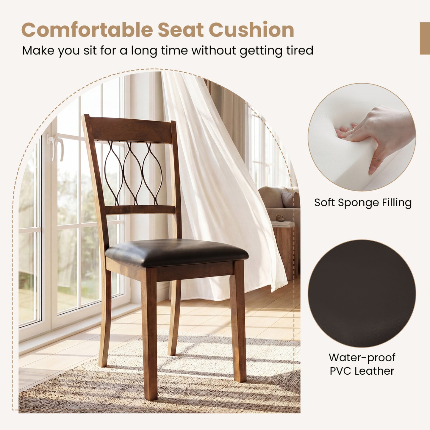 Upholstered Dining Chairs Set of 2 with Padded Seat