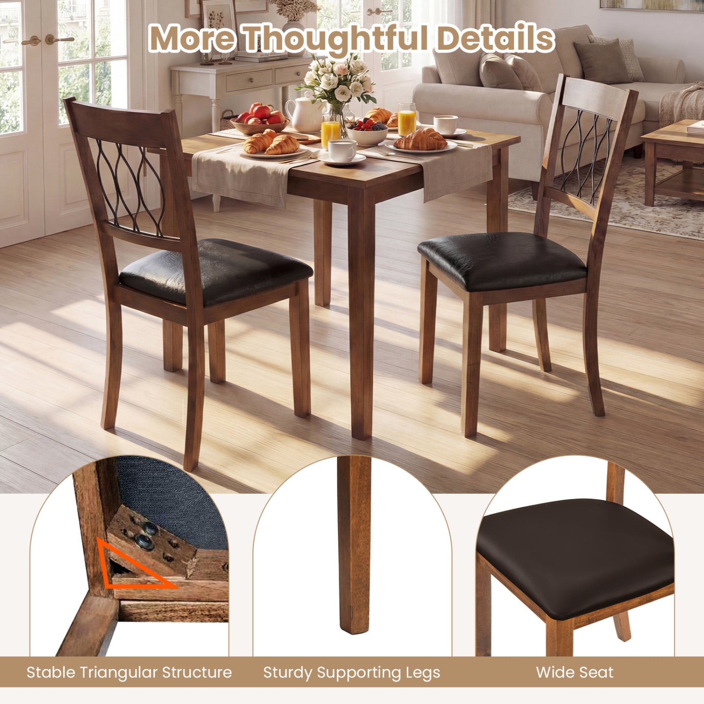 Upholstered Dining Chairs Set of 2 with Padded Seat