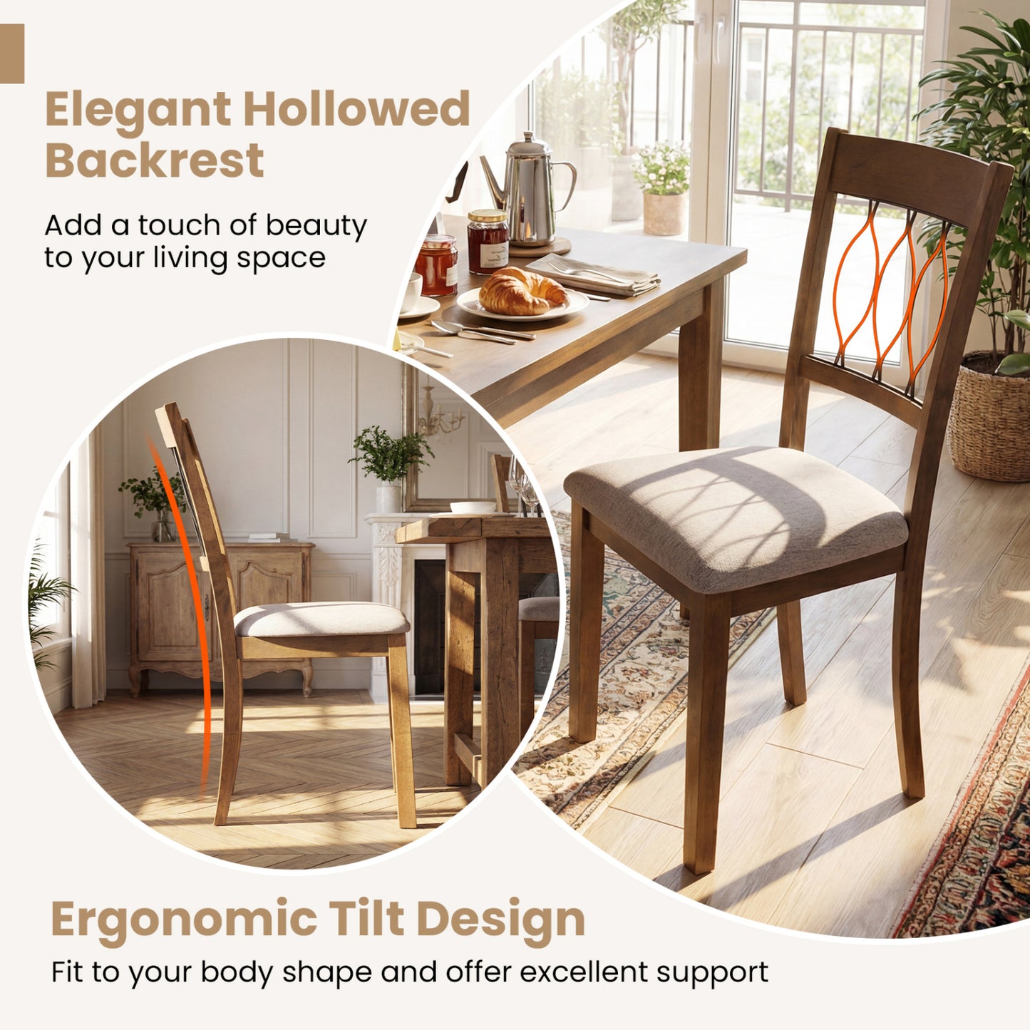 Upholstered Dining Chairs Set of 2 with Padded Seat