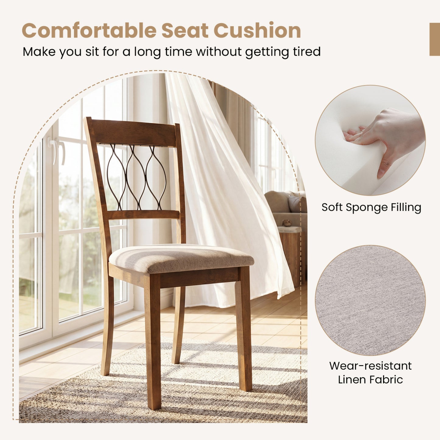 Upholstered Dining Chairs Set of 2 with Padded Seat