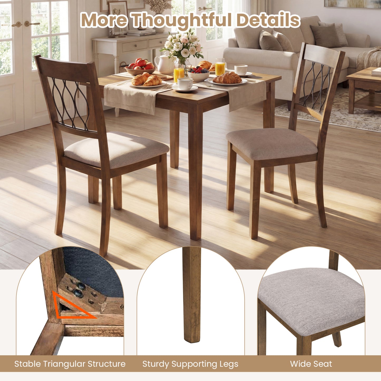 Upholstered Dining Chairs Set of 2 with Padded Seat