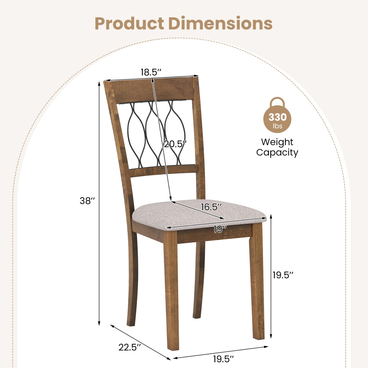 Upholstered Dining Chairs Set of 2 with Padded Seat