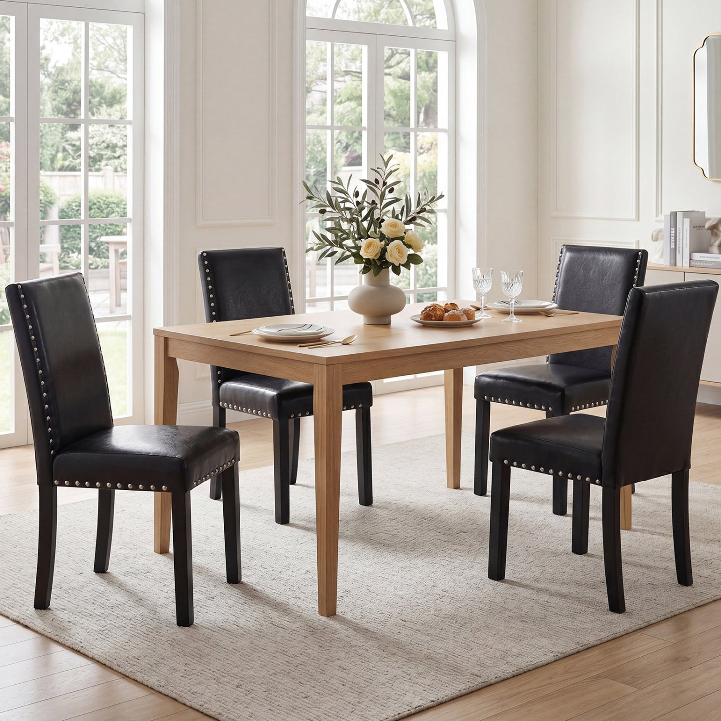 Dining Chairs Set of 4 with Padded Seats and Nailhead Trim