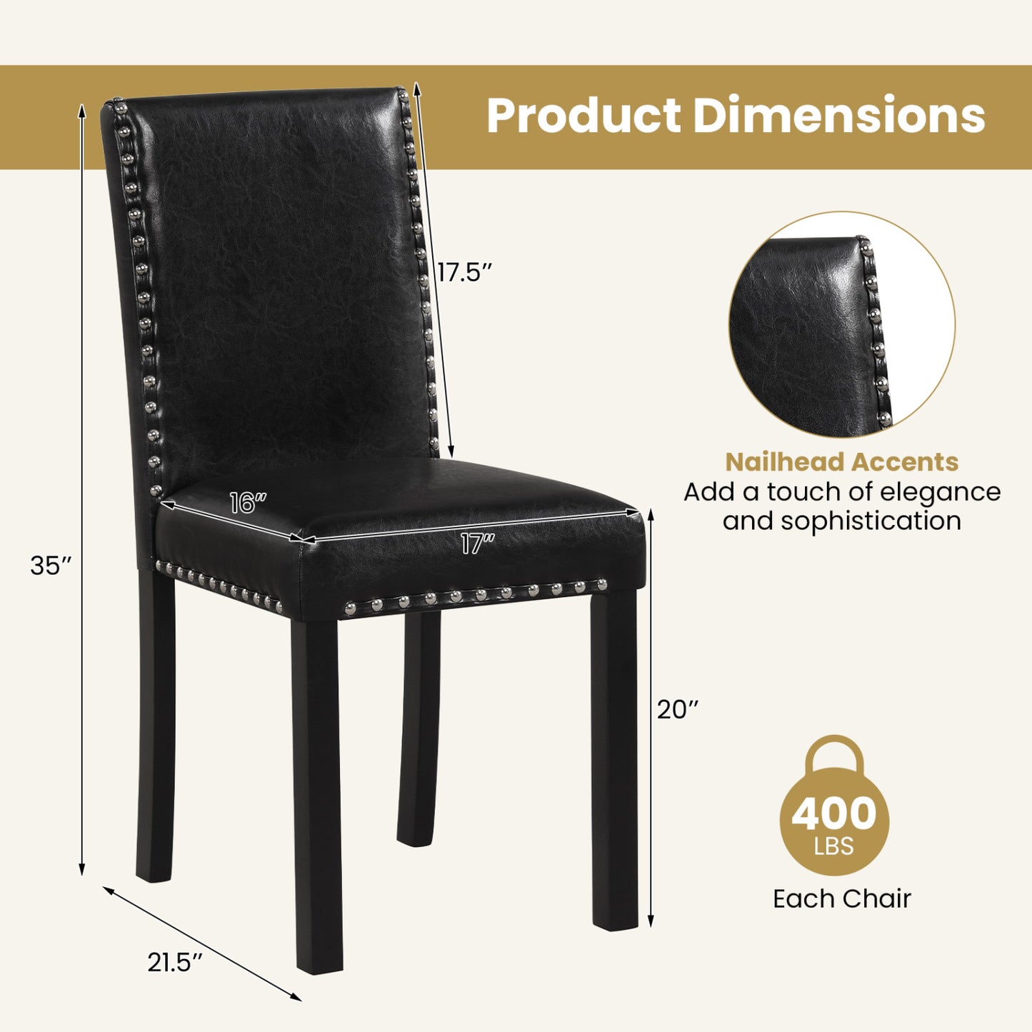 Dining Chairs Set of 4 with Padded Seats and Nailhead Trim